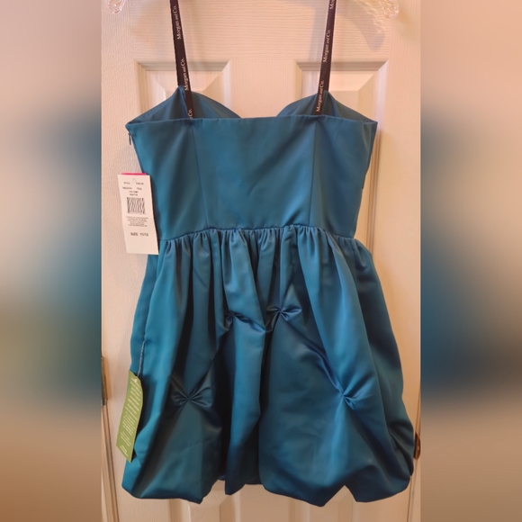 NWT- Morgan & Co Teal Satin Strapless Mini Dress w/Bubble Hem- Size 11/12 Junior - Picture 3 of 9